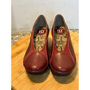 Fly London Yula Burgundy Red Leather Wedge Pumps Shoes P500576002 Womens 38